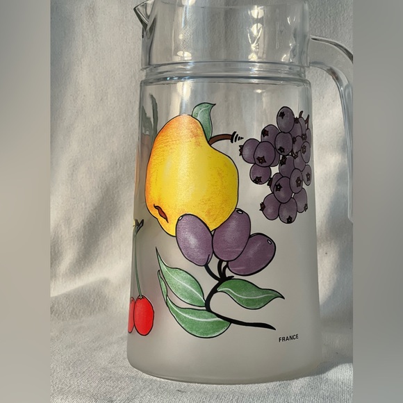 Vintage frosted Glass Pitcher Fruit Themed,  made in France - Picture 2 of 9